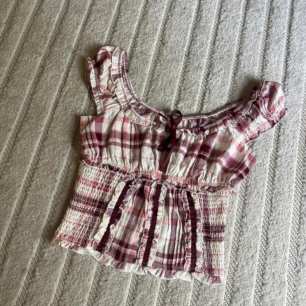 Selfie Pink white plaid babydoll top size small NWT Fairy Y2K Punk Coquette
